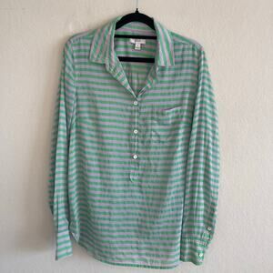 J. Crew Striped Green & Purple Silk Blend Popover Top Blouse Women’s - Size 8